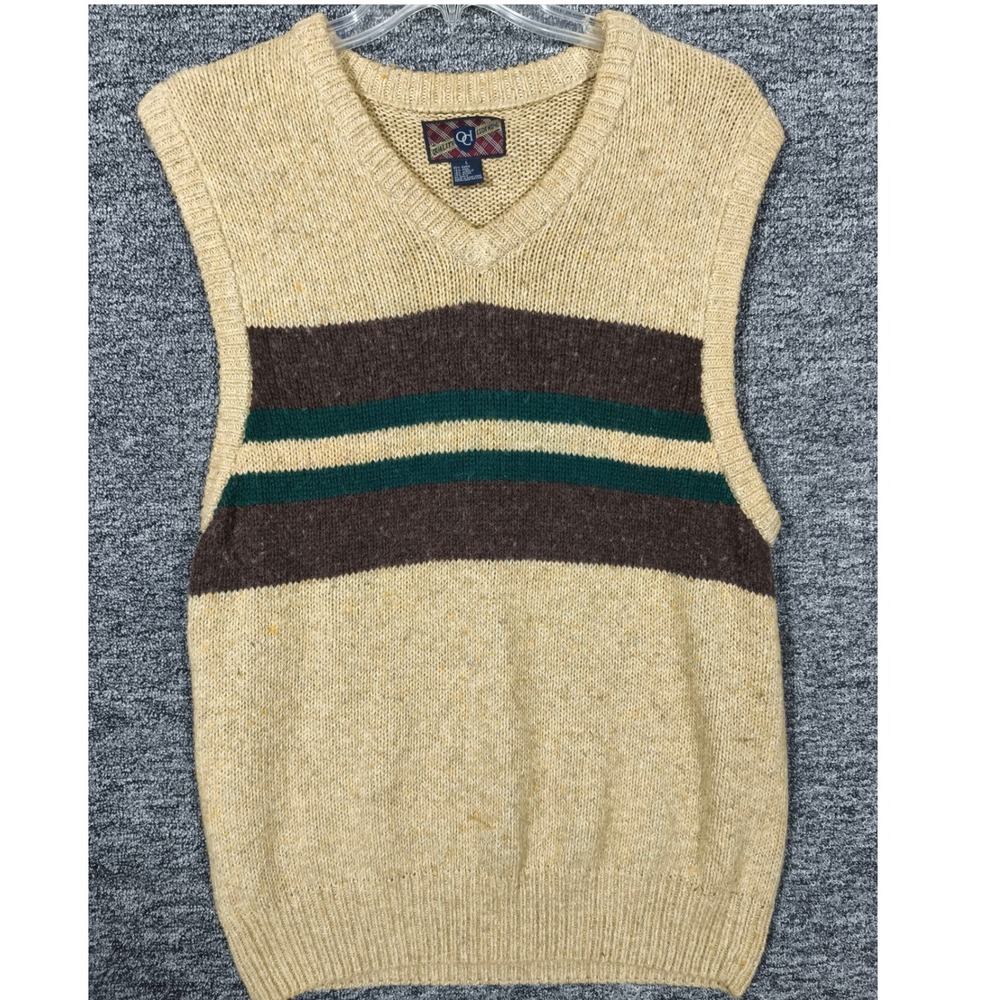 Quality Clothing Vintage Wool Blend Striped Sweater Vest Mens Large Tan Brown